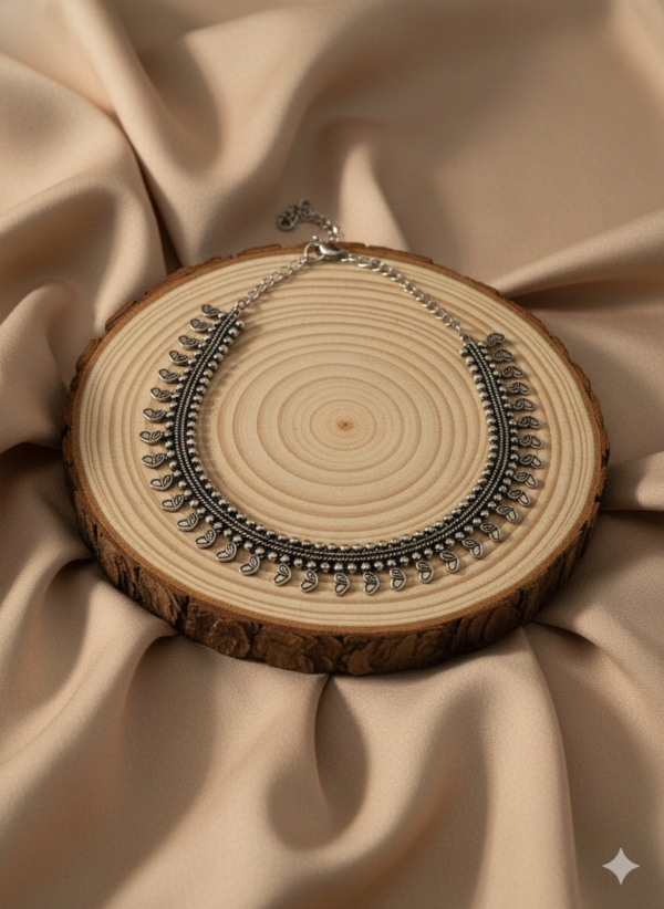 Pankhudi Heart Statement Necklace in Oxidised Silver