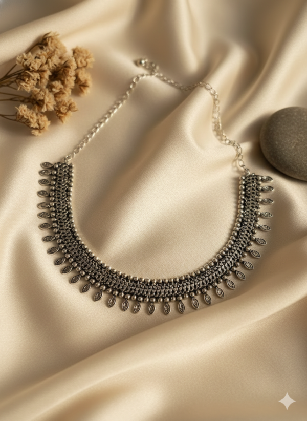 Pankhudi Petal Statement Necklace in Oxidised Silver