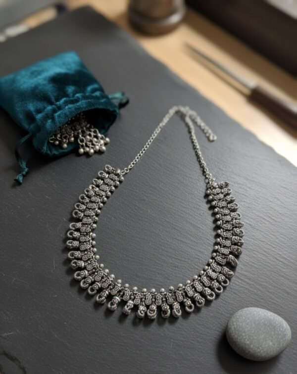 Kusum Mala Floral Statement Necklace in Oxidised Silver