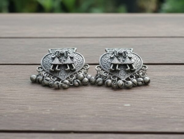 Nrityaa Dancing Figure Stud Earrings in Oxidised Silver