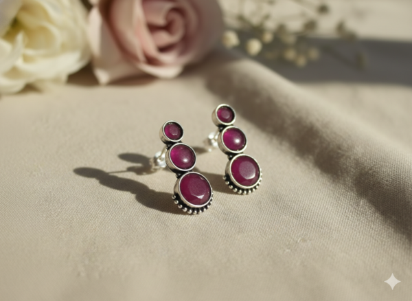 Ruhani Drops Stone Drop Earrings in Oxidised Silver