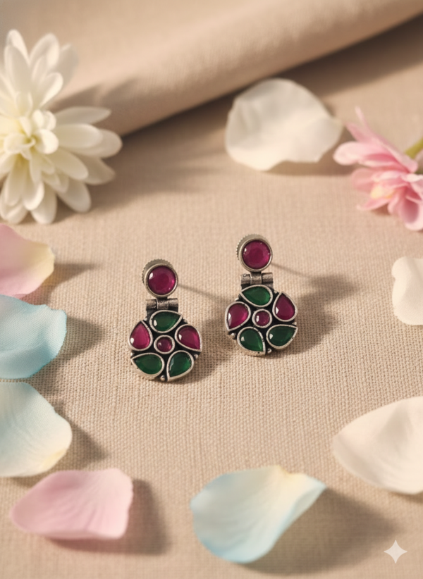 Ruhani Bloom Drop Earrings in Oxidised Silver