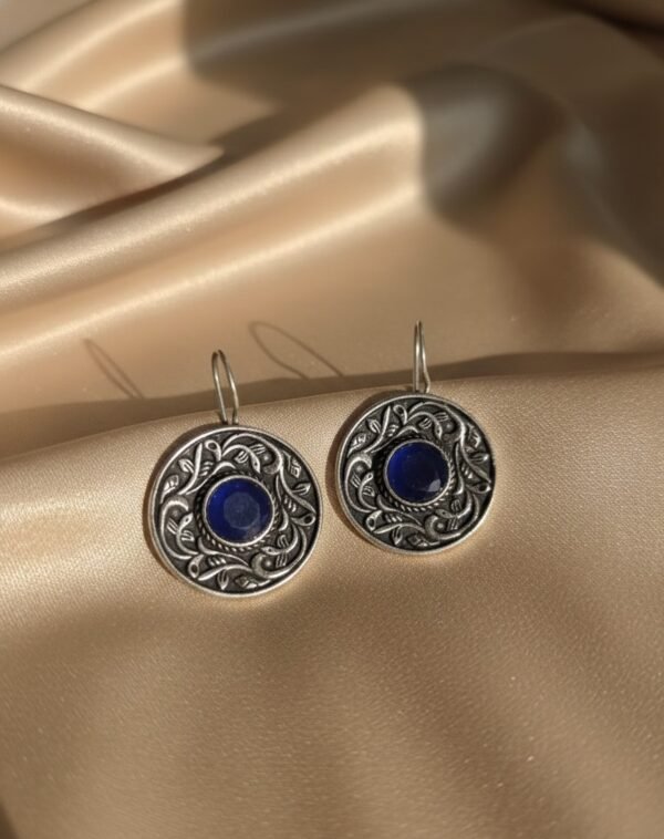 Mandala Noor – Stone Stud Earrings in Oxidised Silver