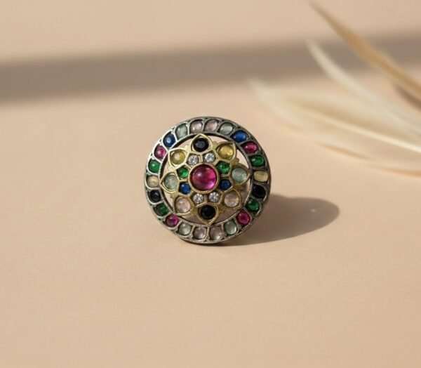 Mosaic Phool Floral Mosaic Statement Ring in Antique Silver
