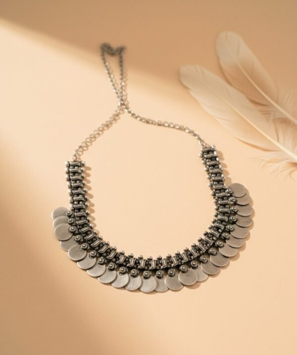 Chandrika Coin Statement Necklace in Oxidised Silver