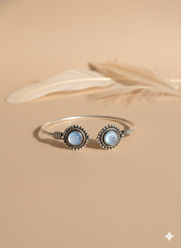 Neel Blue Stone Open Kada in Oxidised Silver