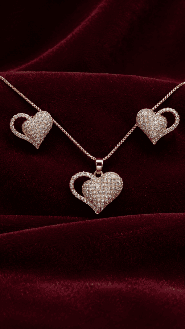 Double Heart Crystal Pendant Set